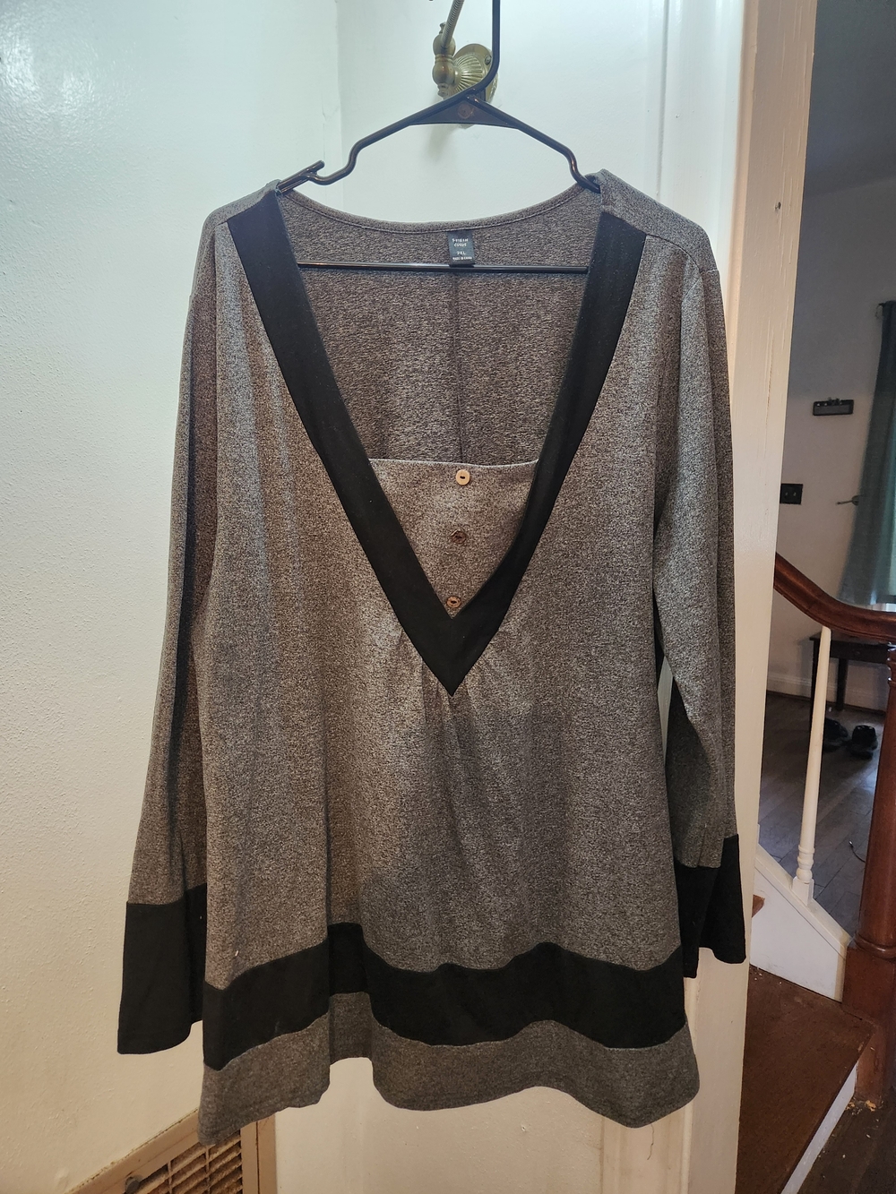 SHEIN Gray and Black V-Neck Tunic Top
